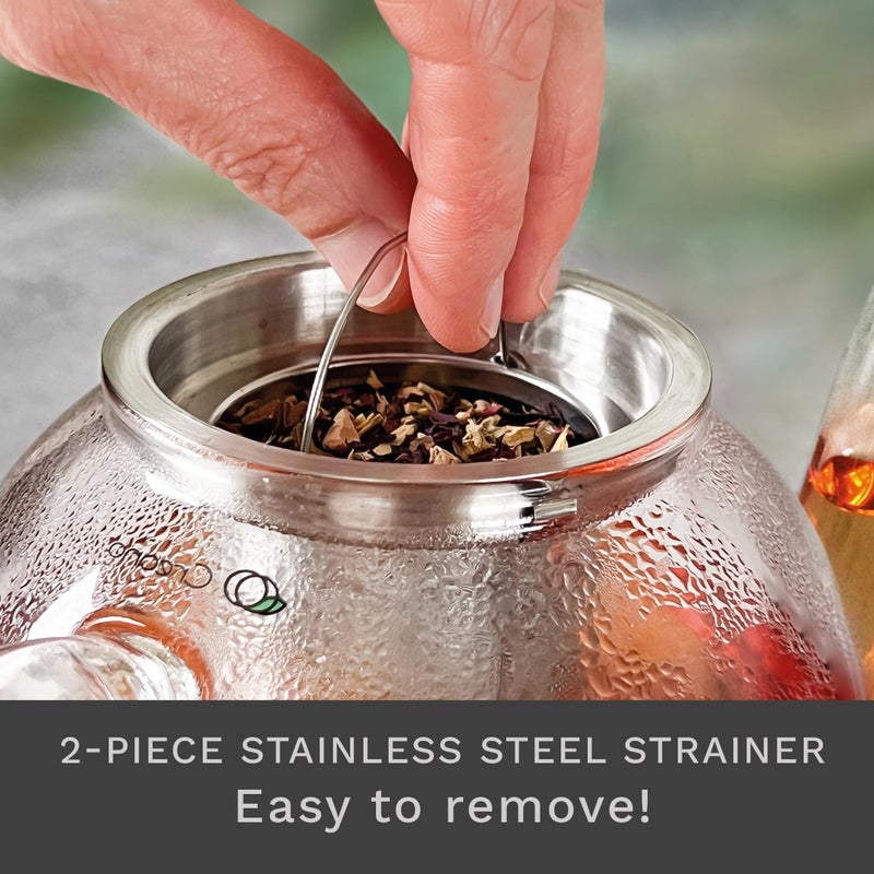 Creano glass teapot 34oz (1000ml), tea maker with integrated stainless steel strainer and glass lid, ideal for preparing loose teas, drip-free, all-in-one - Image 5